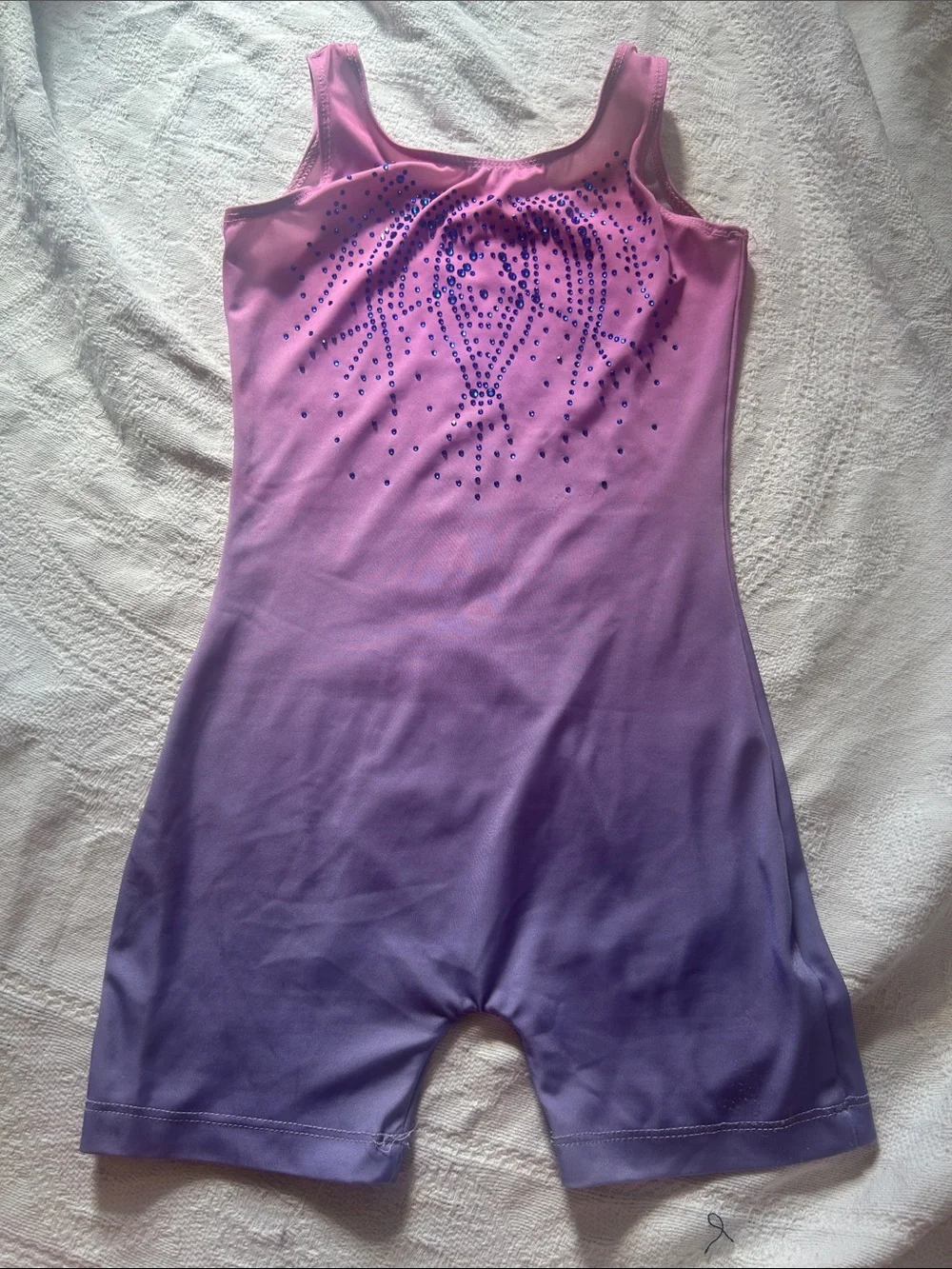 Rhinestone Biketard Purple and Pink Ombre Leotard Gymnastics age 7-8 years - Picture 6 of 12